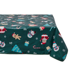 Celebright Festive Christmas PVC Tablecloth - 52x70in - Green Jolly Holiday