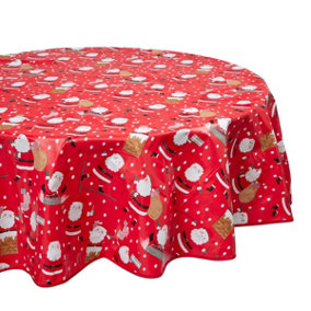 Celebright Festive Christmas PVC Tablecloth - 70in Round - Santa's Festive Table