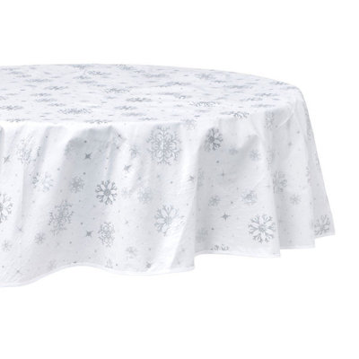 Celebright Festive Christmas PVC Tablecloth - 70in Round - Silver Blizzard