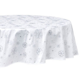 Celebright Festive Christmas PVC Tablecloth - 70in Round - Silver Blizzard