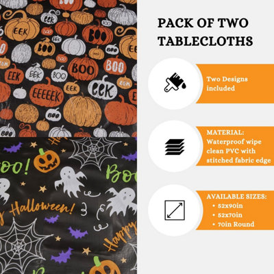Celebright Halloween Celebration Pack of 2 PVC Tablecloth - Spooky Night Delight & Pumpkin Party - 52x90in
