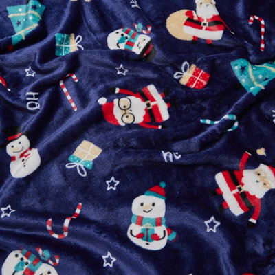 Celebright Luxurious 100% Recycled Christmas Fleece Throw - Large 50x60 Inch Fluffy Microfiber Blanket - Jolly Holiday Blue