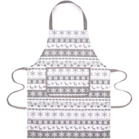 Celebright Nordic Christmas Unisex Cooking Apron - One Size 60 x 80 cm With Large Centre Pocket - Nordic Grey Pattern