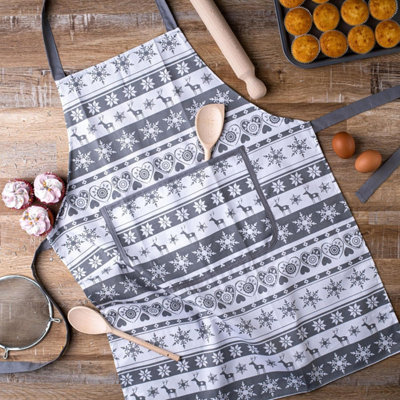 Celebright Nordic Christmas Unisex Cooking Apron - One Size 60 x 80 cm With Large Centre Pocket - Nordic Grey Pattern