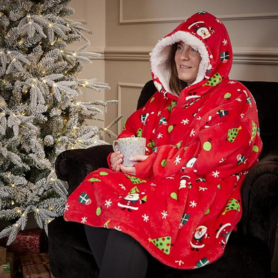 Celebright Oversized Christmas Themed Sherpa Wearable Hoodie Unisex Santa Design - Adult