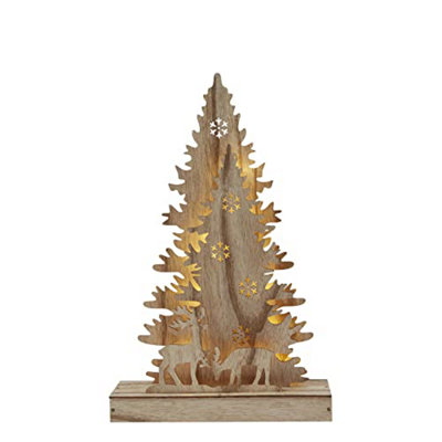 Celebright Pre-Lit Tree and Reindeer Scene - Wooden Nordic Christmas Forest Scene with LED Atmosphere Lights - 38cm Price Comparisons | Compare The Build