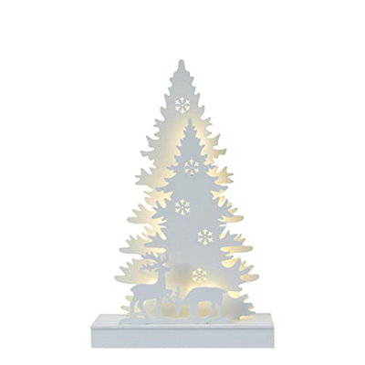 Celebright Pre-Lit Tree and Reindeer Scene - Wooden White Christmas Forest Scene with LED Atmosphere Lights - 38cm Price Comparisons | Compare The Build