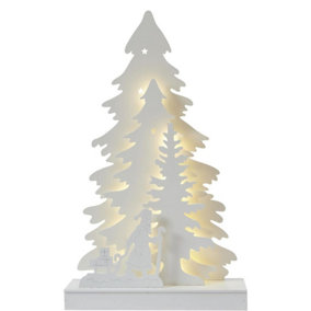 Celebright Pre-Lit Tree and Santa Scene - Wooden White Christmas Forest Scene with LED Atmosphere Lights - 43cm