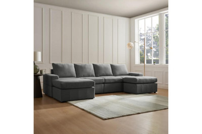 Celestia 4 Seater Sofa With Footstools, Dark Grey Linen Fabric