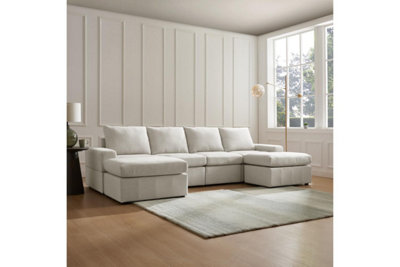 Celestia 4 Seater Sofa With Footstools, Light Grey Linen Fabric