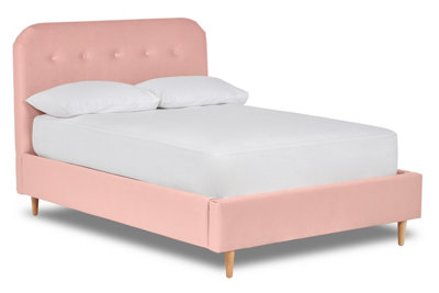 Celestia Contemporary Button Backed Fabric Bed Base Only 4FT Small Double- Verlour Baby Pink