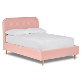 Celestia Contemporary Button Backed Fabric Bed Base Only 4FT Small Double- Verlour Baby Pink