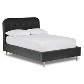 Celestia Contemporary Button Backed Fabric Bed Base Only 4FT Small Double- Verlour Ebony