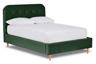 Celestia Contemporary Button Backed Fabric Bed Base Only 4FT Small Double- Verlour Emerald