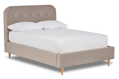 Celestia Contemporary Button Backed Fabric Bed Base Only 4FT Small Double- Verlour Silver