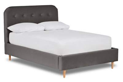 Celestia Contemporary Button Backed Fabric Bed Base Only 4FT Small Double- Verlour Titan