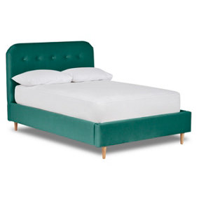 Celestia Contemporary Button Backed Fabric Bed Base Only 4FT6 Double- Verlour Deep Teal
