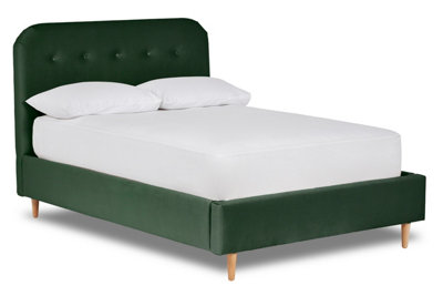 Celestia Contemporary Button Backed Fabric Bed Base Only 4FT6 Double- Verlour Emerald