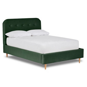 Celestia Contemporary Button Backed Fabric Bed Base Only 4FT6 Double- Verlour Emerald