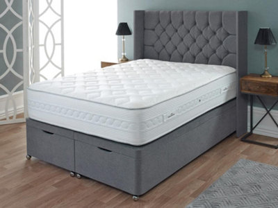 Celestia Contemporary Button Backed Fabric Bed Base Only 4FT6 Double- Verlour Slate