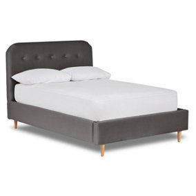 Celestia Contemporary Button Backed Fabric Bed Base Only 5FT King- Verlour Titan