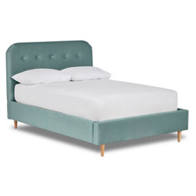 Celestia Contemporary Button Backed Fabric Bed Base Only 6FT Super King- Verlour Sky Blue