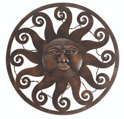 Celestial Sun Light Up Wall or Fence Decoration - Battery Powered Home or Garden Illuminated Metal Ornament - H40 x W40 x D3cm