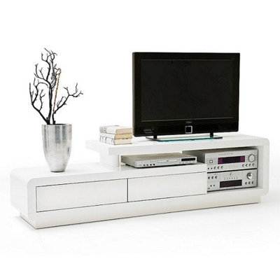 Celia High Gloss TV Stand With 2 Drawers In White