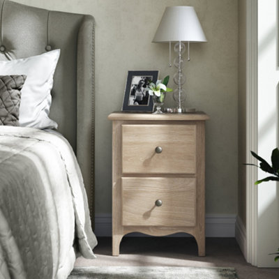 Celine Washed Oak 2 Drawer Bedside Table - Fully Assembled - By Roseland Furniture