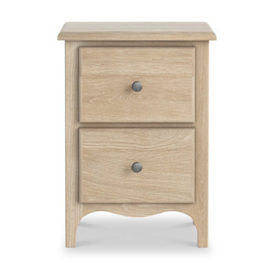 Celine Washed Oak 2 Drawer Bedside Table - Fully Assembled - By Roseland Furniture
