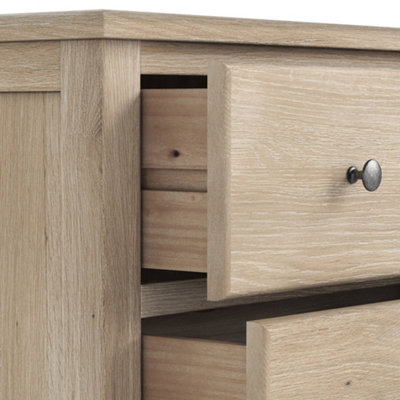 Celine Washed Oak 2 Drawer Bedside Table - Fully Assembled - By Roseland Furniture