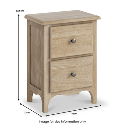 Celine Washed Oak 2 Drawer Bedside Table - Fully Assembled - By Roseland Furniture