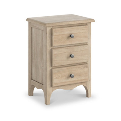 Celine Washed Oak 3 Drawer Bedside Table - Fully Assembled By Roseland Furniture