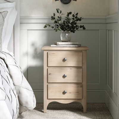 Celine Washed Oak 3 Drawer Bedside Table - Fully Assembled By Roseland Furniture