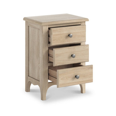 Celine Washed Oak 3 Drawer Bedside Table - Fully Assembled By Roseland Furniture