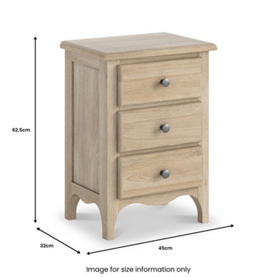 Celine Washed Oak 3 Drawer Bedside Table - Fully Assembled By Roseland Furniture