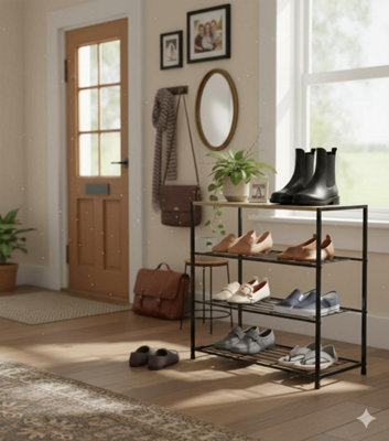 Celino 4 Tier Shoe Rack, Metal Shoe Storage Organiser Shelves with ...