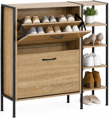 Celino Shoe Cabinet with 2 Drawers, Pull Down MDF Wooden Shoe Storage ...