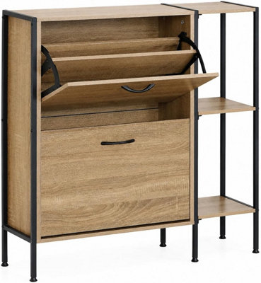 Celino Shoe Cabinet with 2 Drawers, Pull Down MDF Wooden Shoe Storage ...