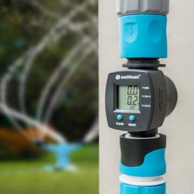 Cellfast Liter/Gallon Counter Garden Hose Water Flow Meter Quick Connection LCD Screen