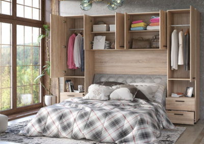 Cellini Oak Effect Overbed Storage Unit with Wardrobes and Drawers