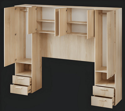 Cellini Oak Effect Overbed Storage Unit with Wardrobes and Drawers