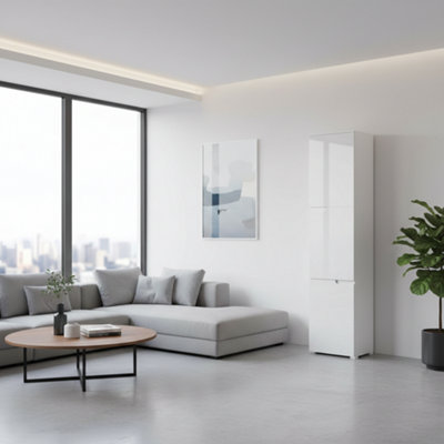 Cellini White Gloss Tall Bookcase with Doors S13
