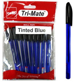 Cello Blue Ballpoint Pens Trimate Tinted Blue Biros Writing Office Work Home School