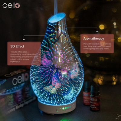 Cello Ultrasonic Diffuser Art Glass Butterfly 3D