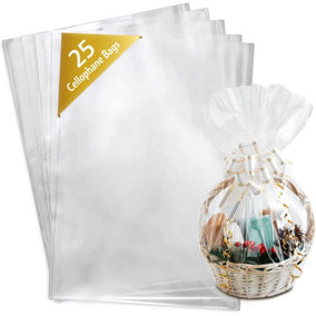 Cellophane Bags Large for Hampers (25 Pack - 100cm x 70cm) for Gift and Basket Wrapping, Arts & Crafts
