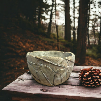 Cement Embossed Leaf Plant Pot Bowl H11.5 cm