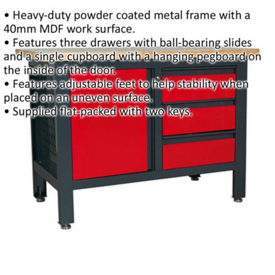 Central Locking Storage & Work Top Station - 3x Draws & Cupboard with ...