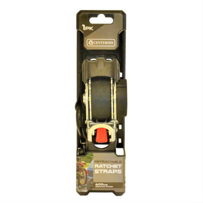 Centurion 3m Ratchet Tie Down Strap With S Hook 600kg Load Break Strength 25mm High Quality PES Webbing