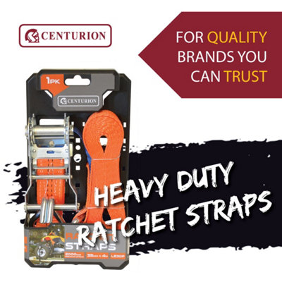 Centurion 4M Ratchet Tie Down Strap 2000kg Breaking Strength 35mm High Quality PES Webbing